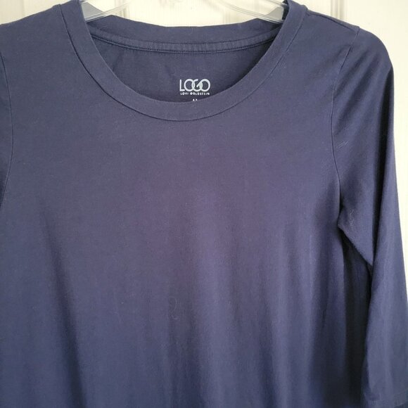 LOGO Lori Goldstein M LS Pockets Blue Chiffon Trim Long Jersey Tunic Blouse - Picture 2 of 8